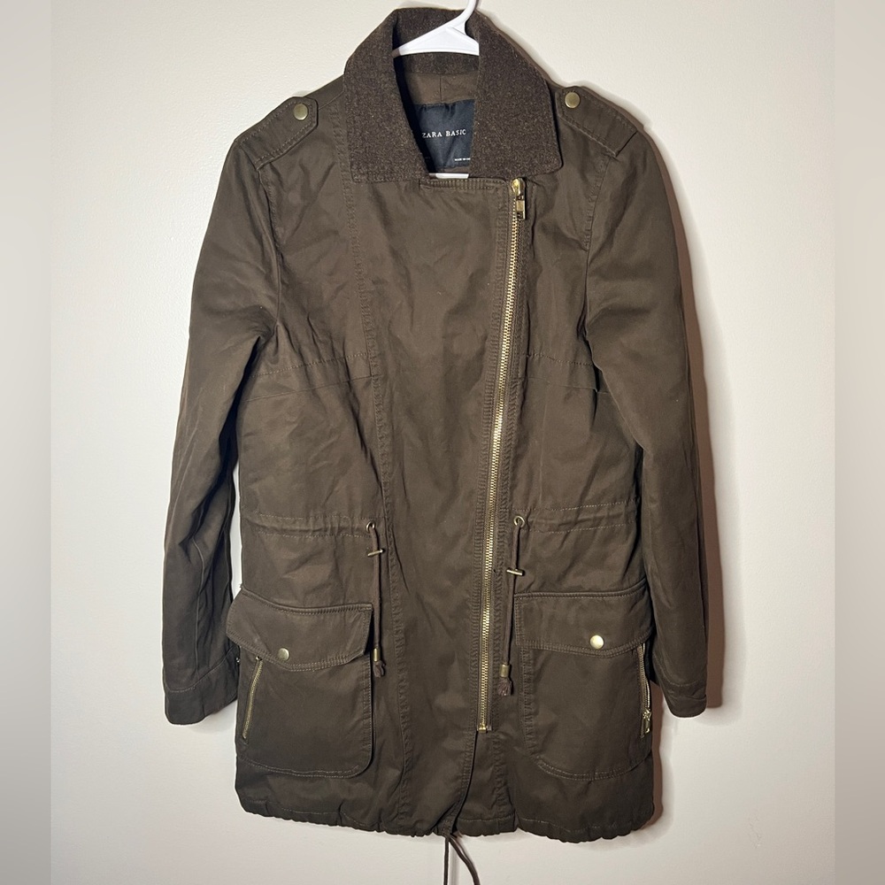 Zara Basic Brown Womens Parka Jacket Size Medium - image 2